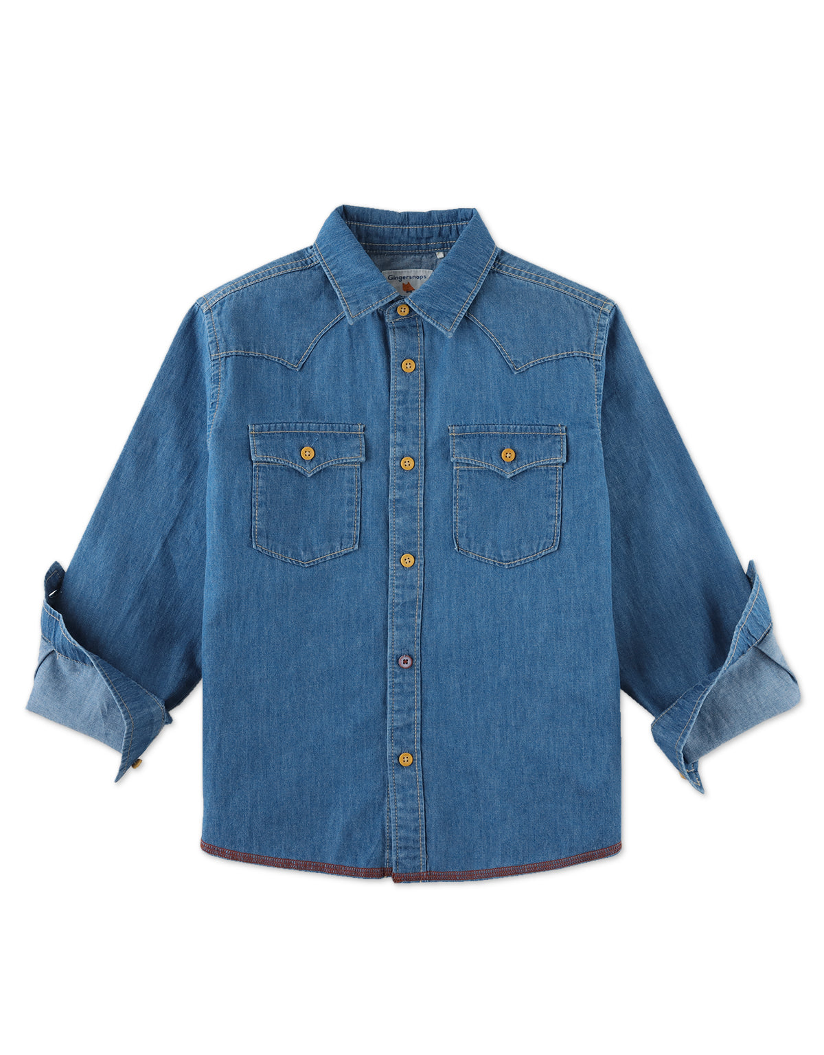 BOYS LIGHT BLUE WASH DENIM WESTERN SHIRT