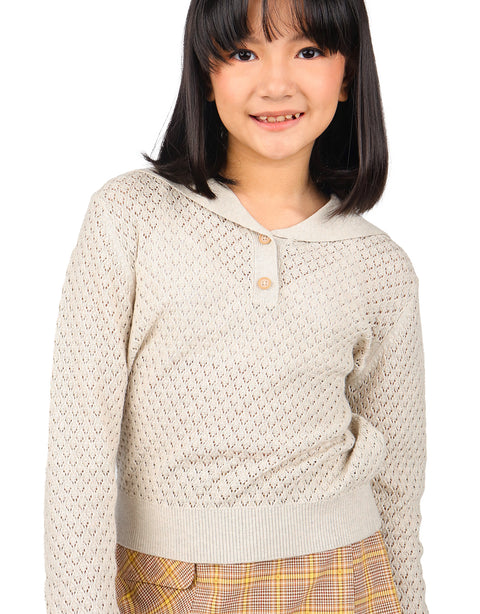 GIRLS SAILOR COLLAR POINTELLE KNIT LONG SLEEVES TOP