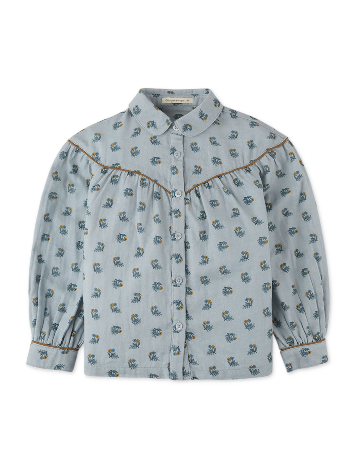 GIRLS PRINTED BUTTON DOWN SHIRT WITH CONTRAST PIPING DETAIL