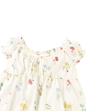 Close-up front detail of the Jennie Cotton Top with Ruffled Details & Puff Sleeves, highlighting ruffled accents and gathered sleeve volume from the Spring Summer collection of Gingersnaps Philippines.