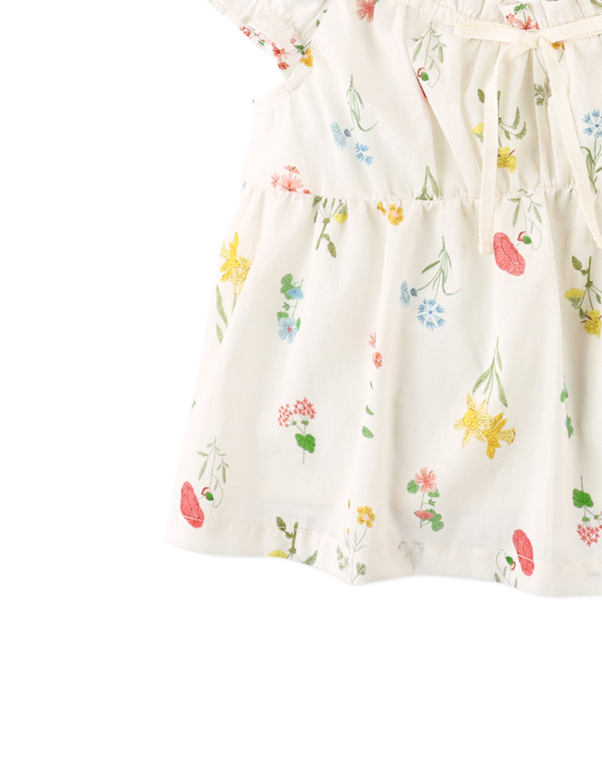 Flatlay front view of the Jennie Cotton Top with Ruffled Details & Puff Sleeves, showcasing ruffle placement and cotton texture from the Spring Summer collection of Filipino kids fashion brand Gingersnaps Philippines.