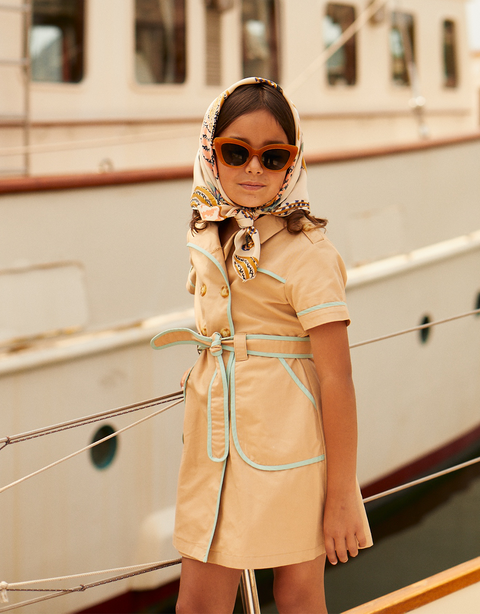 GIRLS TRENCH COAT DRESS WITH CONTRAST PIPING