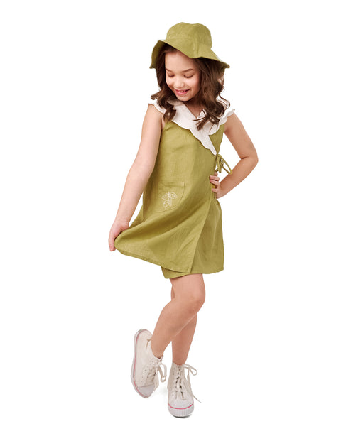 GIRLS WRAP SHIFT DRESS WITH CONTRAST COLLAR
