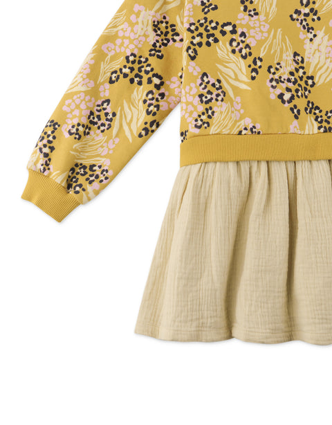 GIRLS ANIMAL PRINT HOODIE DRESS WITH LONG SLEEVES