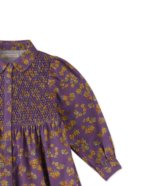 GIRLS DITSY PRINT DIAMOND SMOCKED DRESS