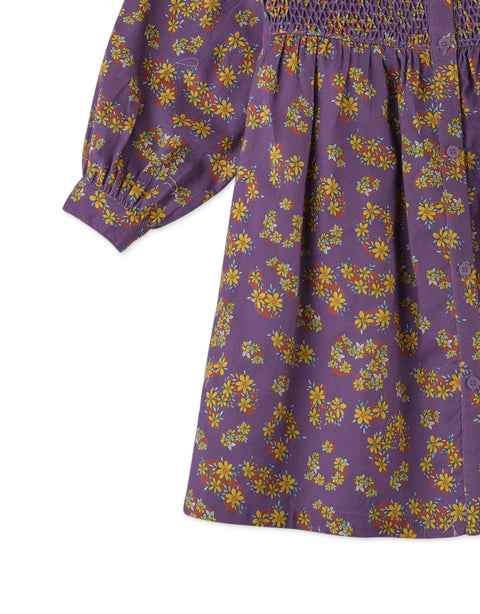 GIRLS DITSY PRINT DIAMOND SMOCKED DRESS