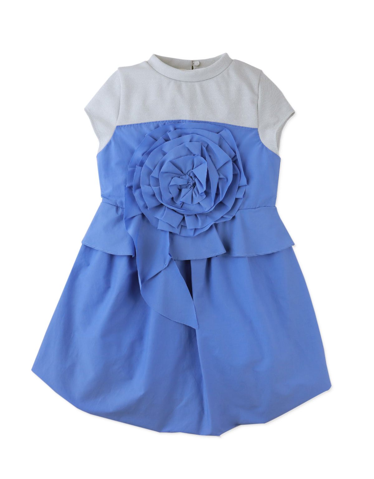 BETHEL MOCK TEE BUBBLE DRESS WITH ROSE APPLIQUE AND PEPLUM