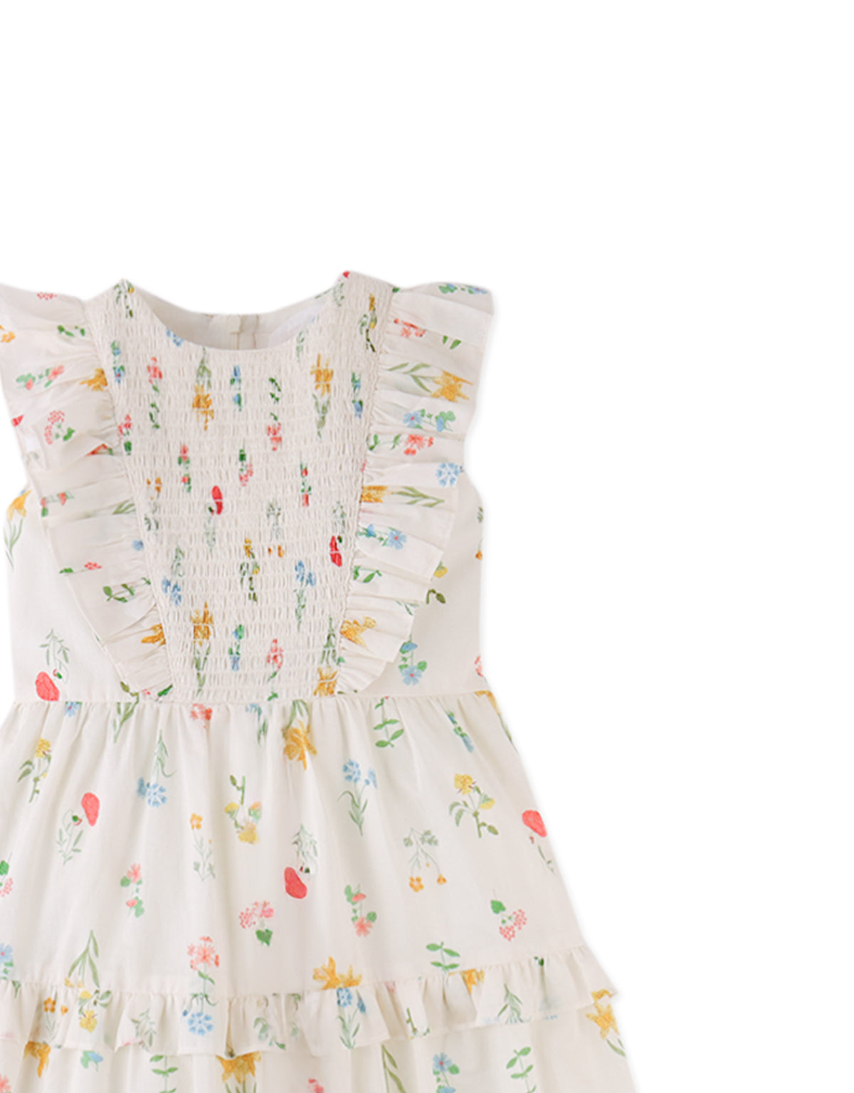 Full front catalog image of the Chisa Tiered Smocked Maxi Dress with Ruffle Sleeves for kids, a flowy tiered maxi dress from the Spring Summer collection of Gingersnaps Philippines.