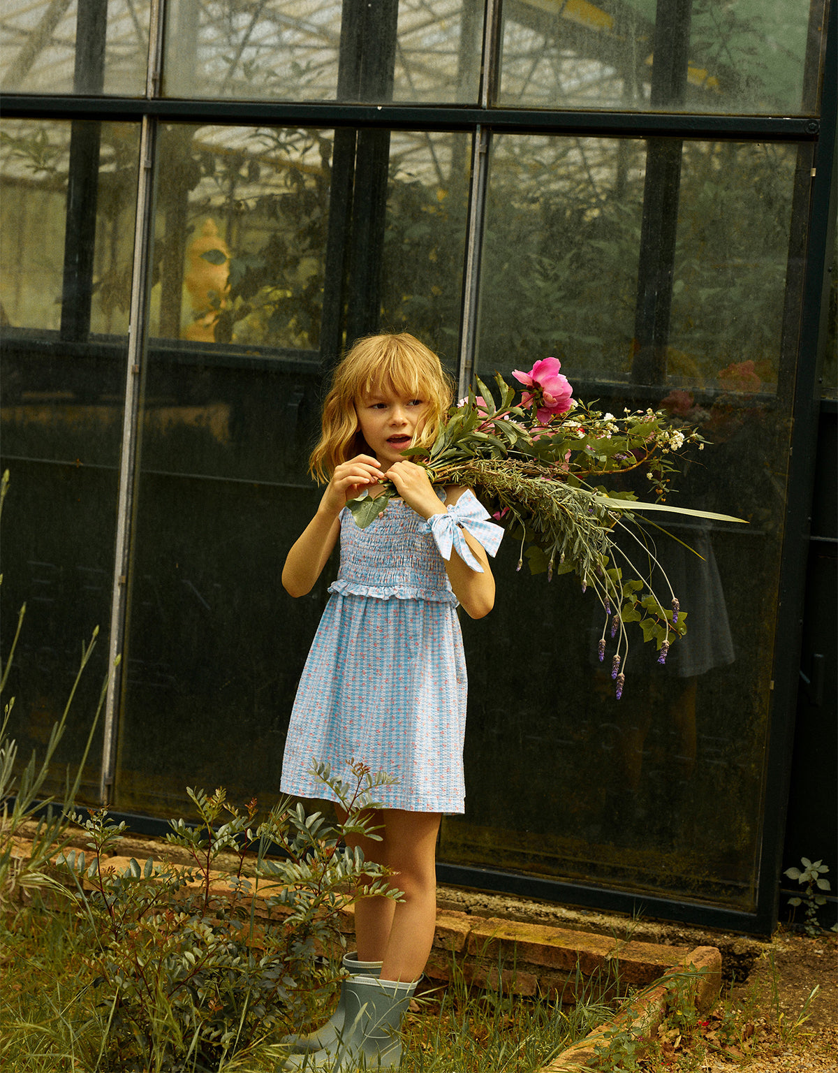 Powder Dress with Shirred Straps & Ruffles