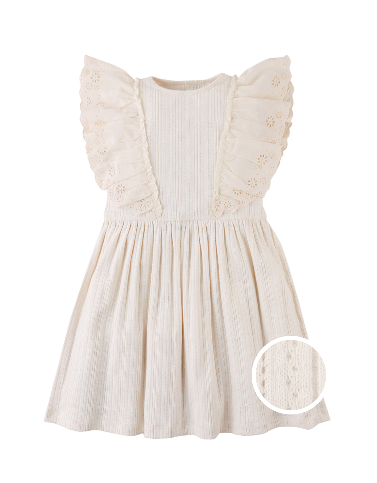 Liberty Multiribbed Dress with Eyelet Ruffle Sleeves