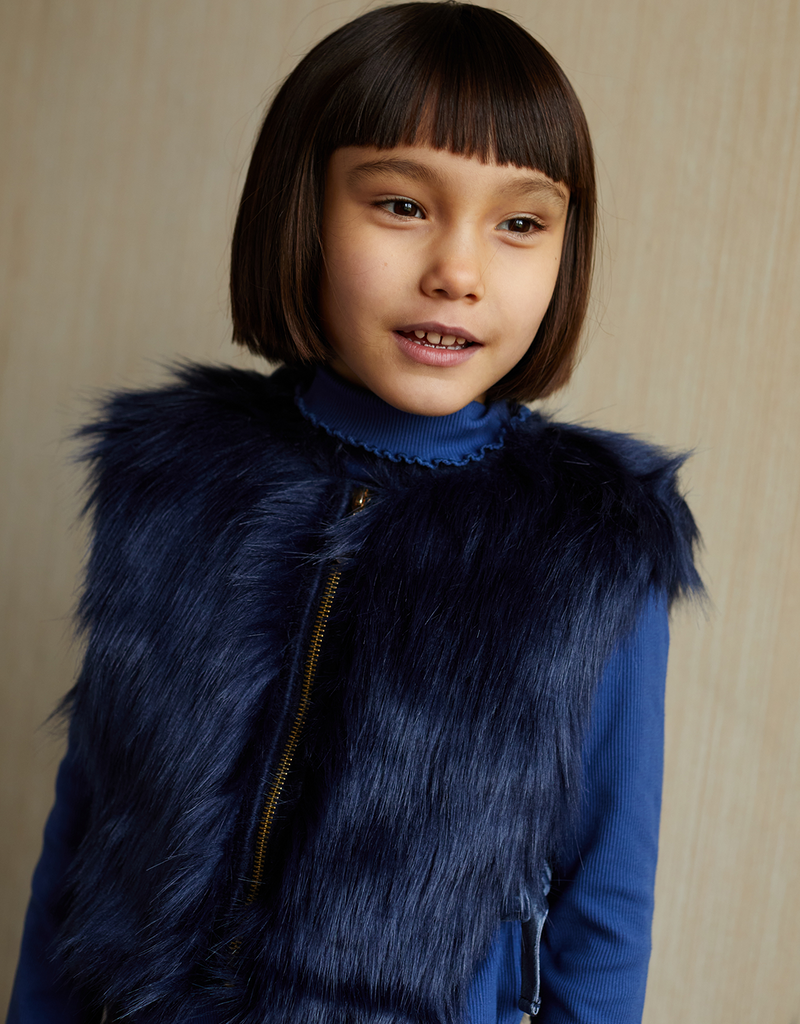 GIRLS FUR GILET WITH VELVET TIES