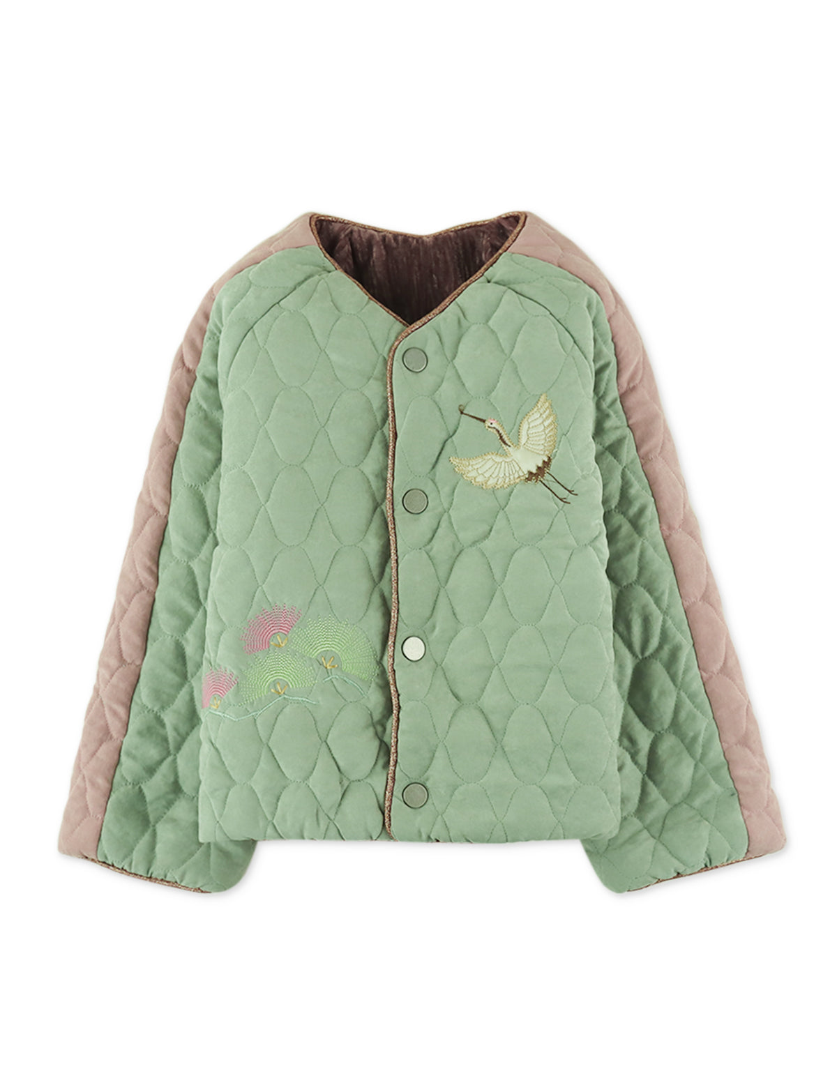 GIRLS REVERSIBLE BUTTON DOWN JACKET WITH EMBRO DETAILS