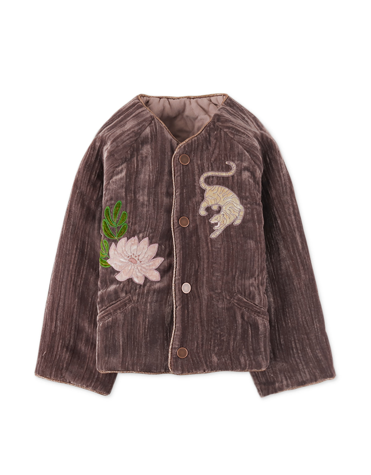 GIRLS REVERSIBLE BUTTON DOWN JACKET WITH EMBRO DETAILS