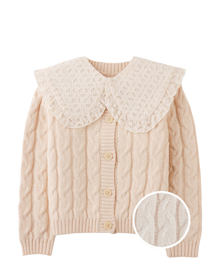 HILARY CARDIGAN BEIGE WITH DETACHABLE BIG EYELET COLLAR – Gingersnaps ...