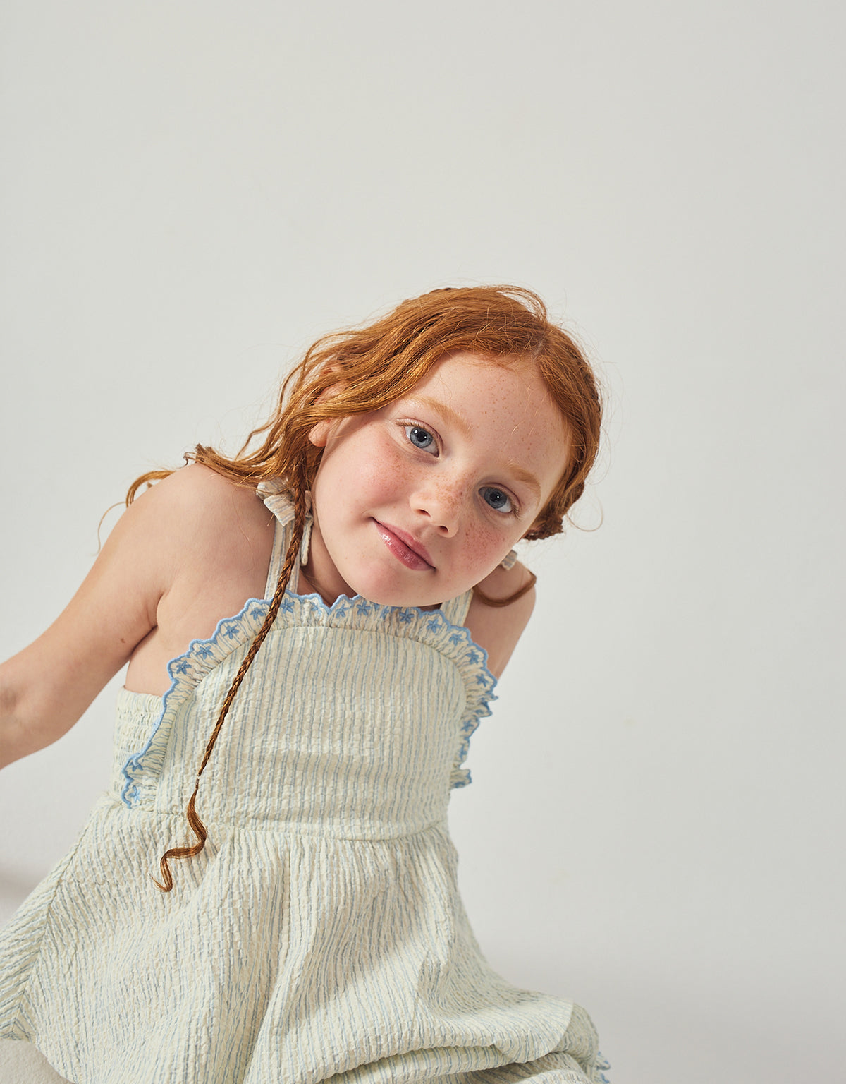 Full front catalog image of the Isabel apron top and ruffled shorts set for kids from the Spring Summer collection of Gingersnaps Philippines.