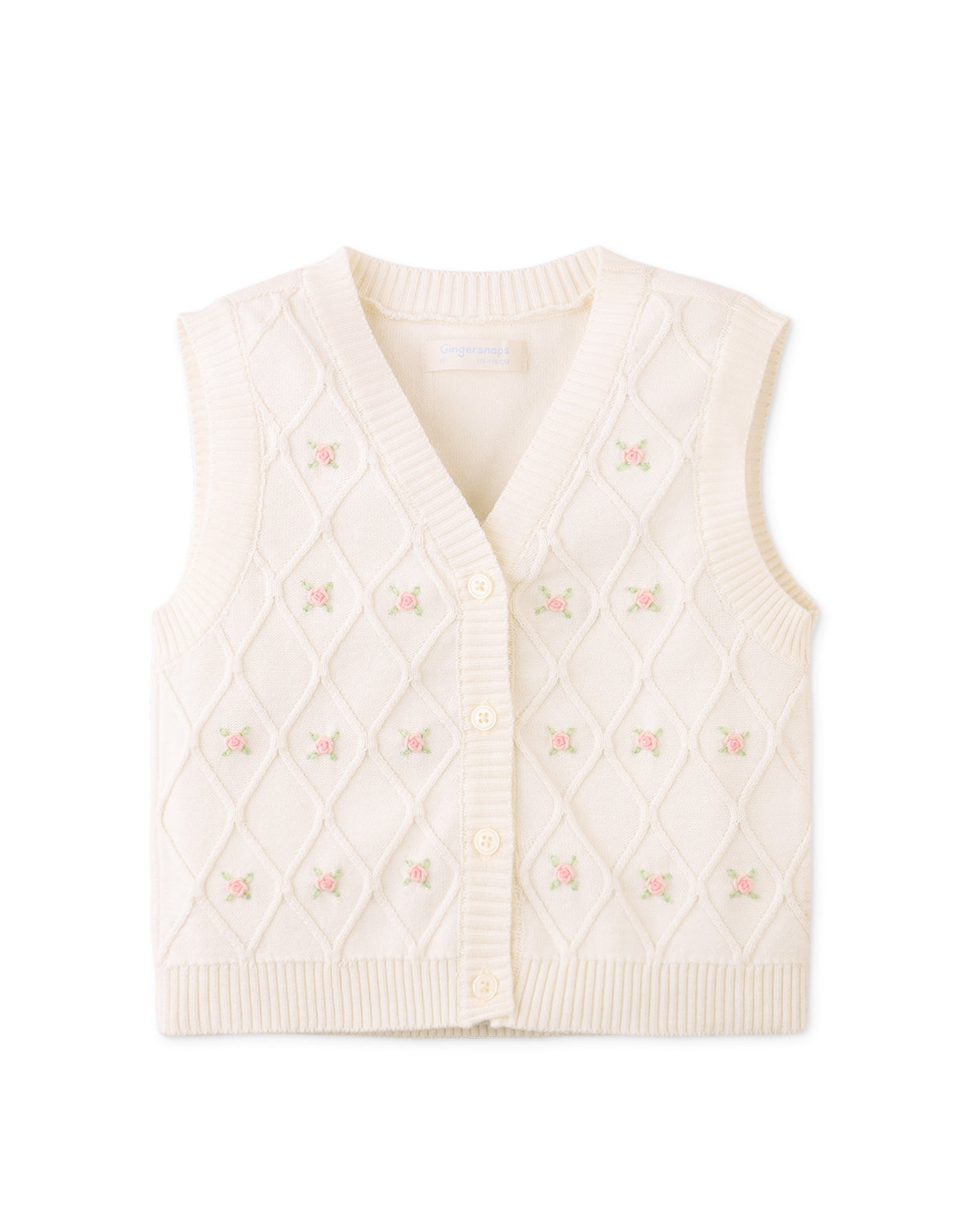 Louise Trellis Knitted Vest with Bullion Flower Embroidery