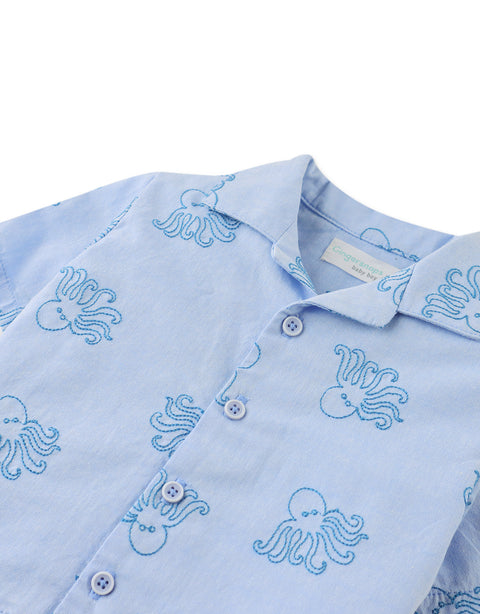 BABY MIGUELITO BUTTON-DOWN SHIRT WITH OCTOPUS EMBROIDERY