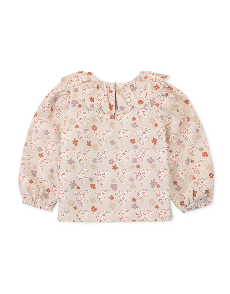 BABY GIRLS DOVE PRINTED BLOUSE WITH PETAL COLLAR