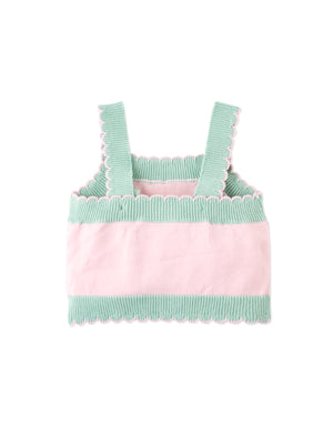 Full back catalog image of the Baby Rosé Combed Cotton Knit Top with Cross-Stitch Embroidery for kids from the Spring Summer collection of Gingersnaps Philippines, showcasing its classic knit silhouette and embroidered details.