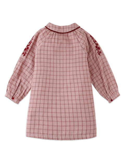 BABY GIRLS CHECKERED DRESS WITH EMBROIDERY DETAILS