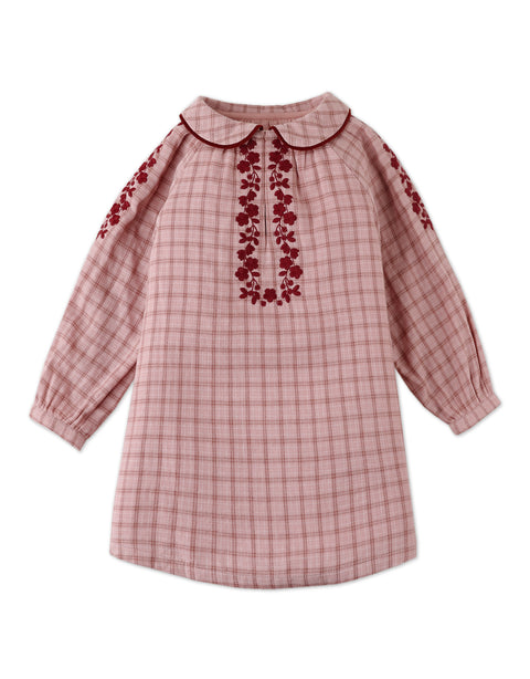 BABY GIRLS CHECKERED DRESS WITH EMBROIDERY DETAILS