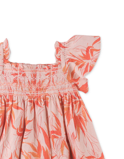 BABY LILLIAN DRESS IN FIRE FLORAL PRINT WITH SMOCKING