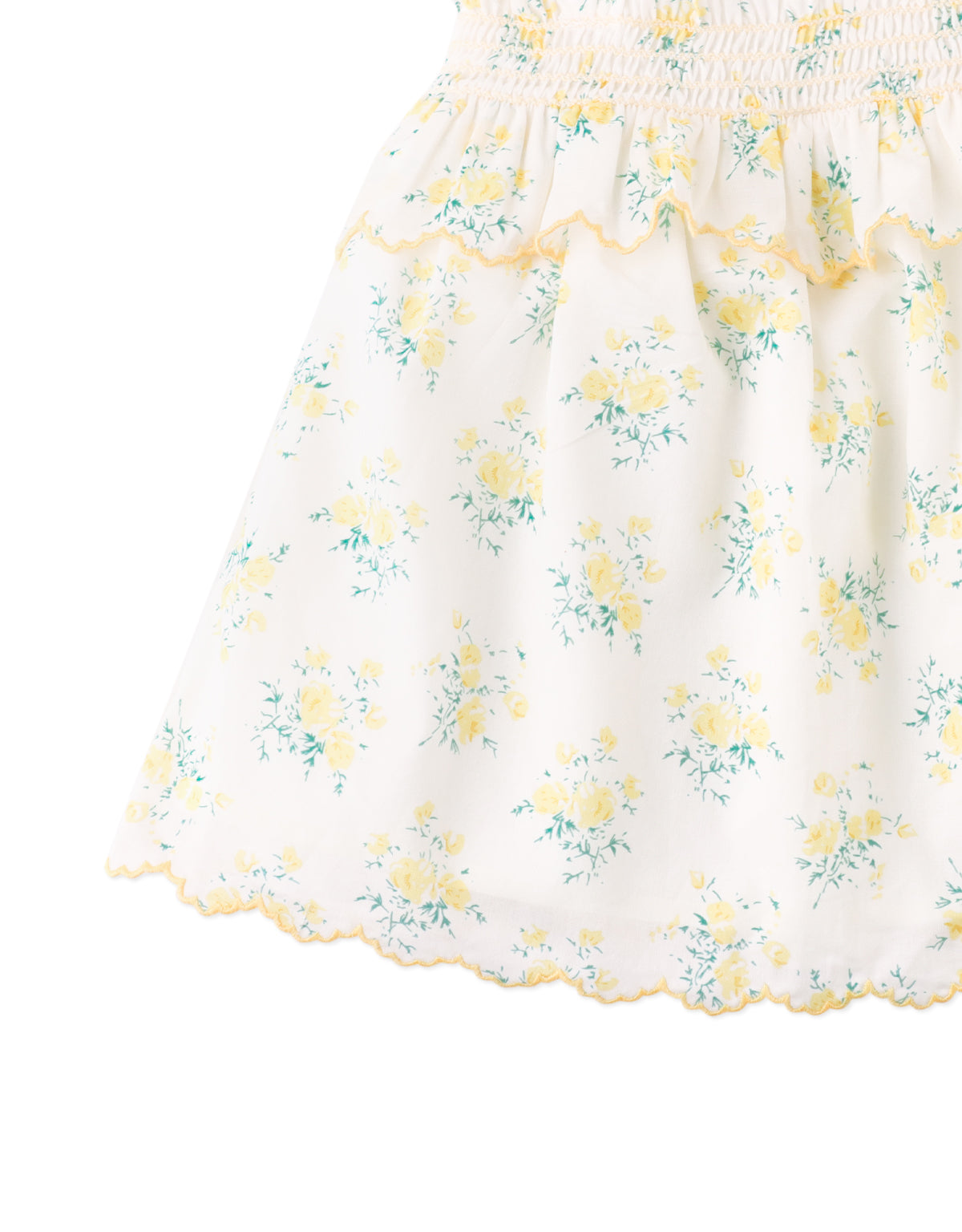 Flatlay front view of the Baby Katie Embroidered Tiered Dress with Tie Straps with floral print and tiered construction from the Spring Summer collection of Filipino kids fashion brand Gingersnaps Philippines.