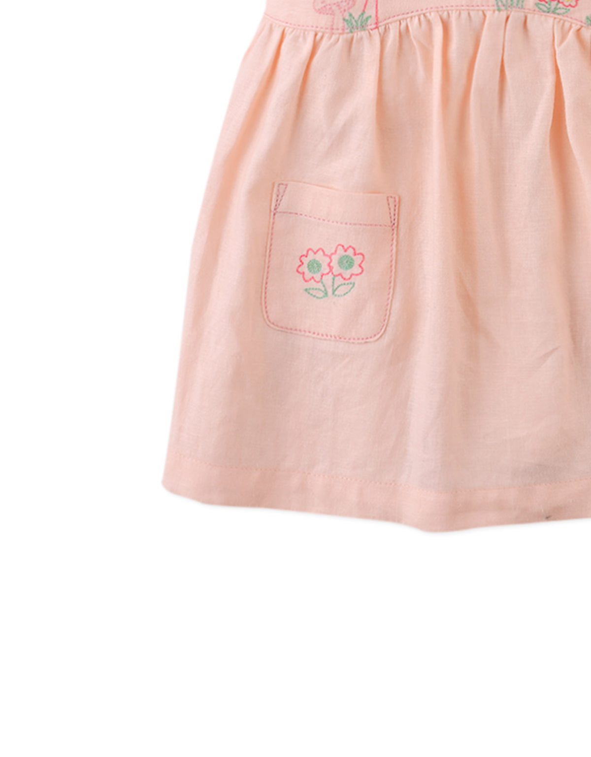 Flatlay front view of the Baby Kayla Apron Dress with Bunny Embroidery with embroidered detail and apron silhouette from the Spring Summer collection of Filipino kids fashion brand Gingersnaps Philippines.