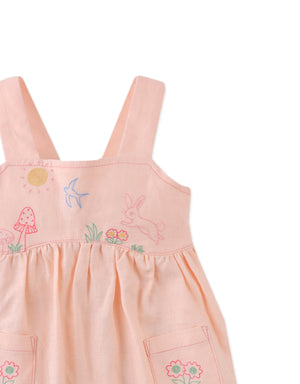 Full front catalog image of the Baby Kayla Apron Dress with Bunny Embroidery for infant girls, an embroidered apron dress from the Spring Summer collection of Gingersnaps Philippines.