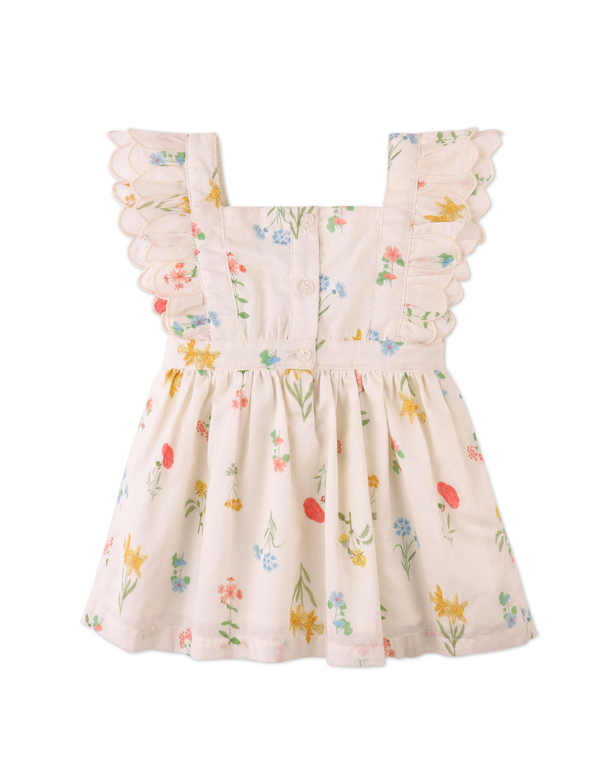 Full back catalog image of the Baby Chisa Dress with Embroidered Petal Ruffle Sleeves for infant girls from the Spring Summer collection of Gingersnaps Philippines.