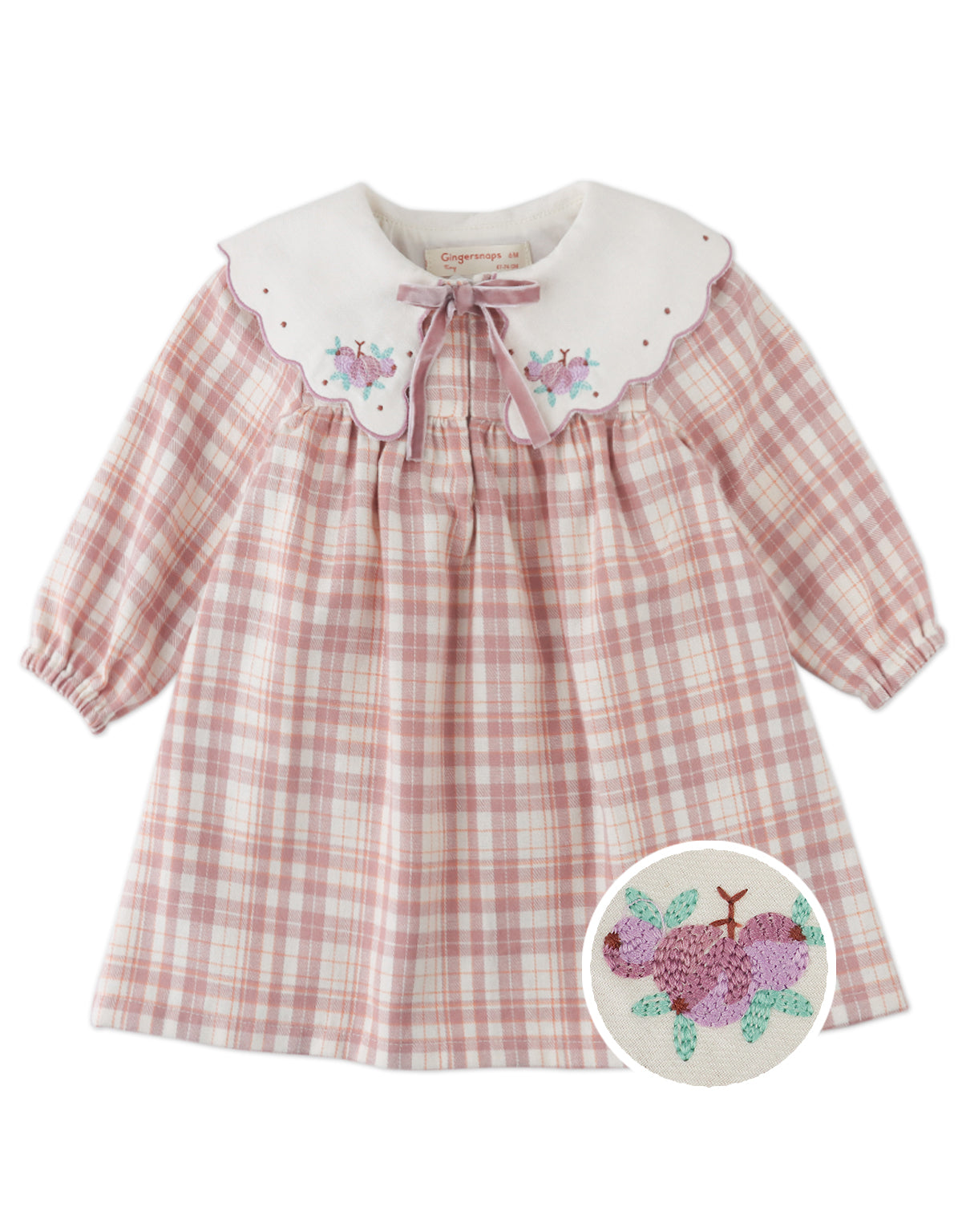 BABY  CAROLINA LONG SLEEVES DRESS ACKERMANN WITH EMBROIDERED COLLAR & TIE ACCENTS