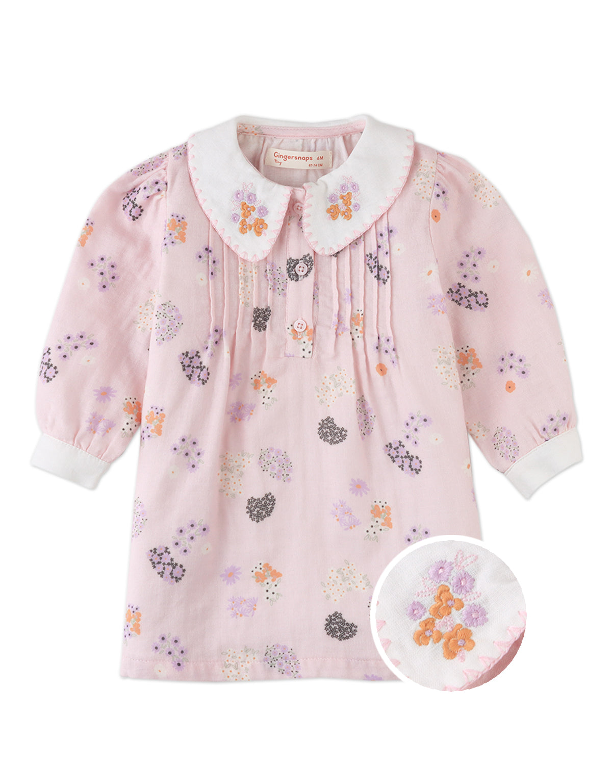 BABY  INGRID LONG SLEEVES DRESS PURPLEFIELD EMBROIDERED COLLAR