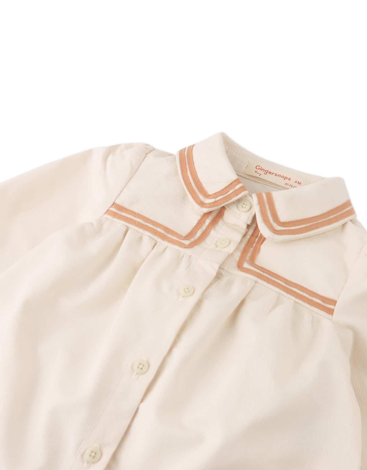 BABY  PETRA LONG SLEEVES SHIFT DRESS EGGNOG WITH COLLAR AND CONTRAST RIBBON TAPE TRIM