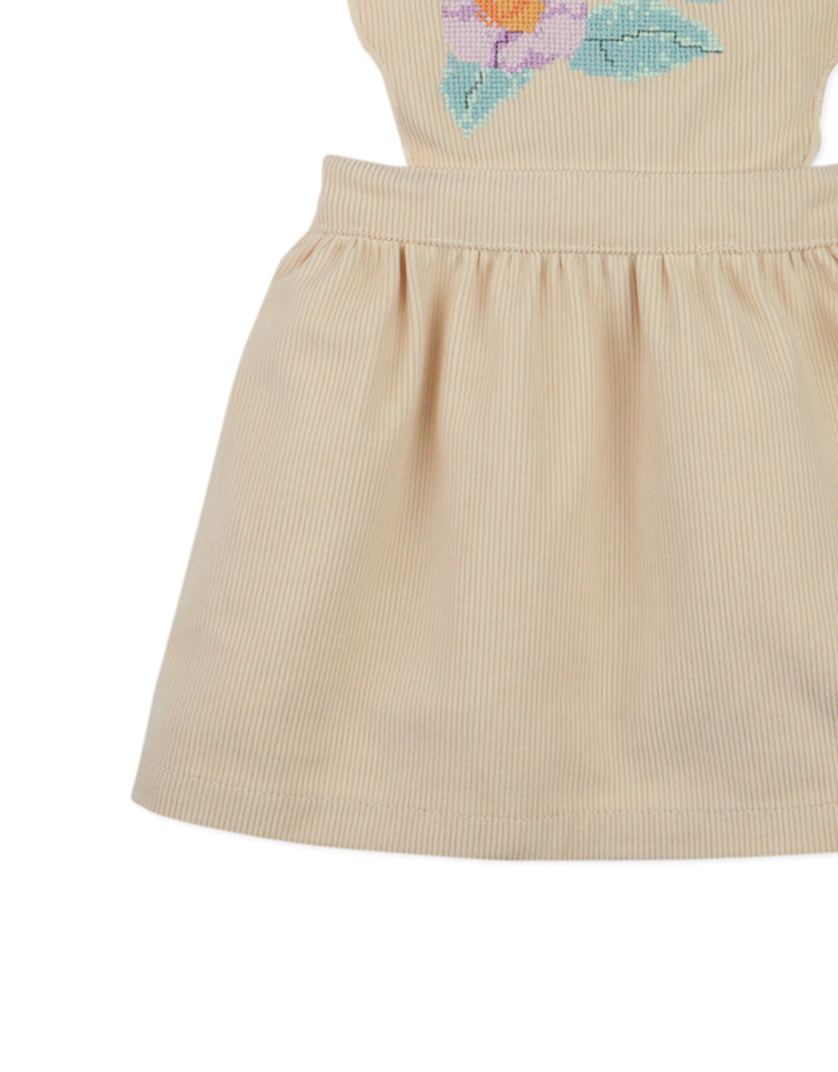 BABY  ANNELIESE PINAFORE DRESS BEIGE WITH CROSS-STITCH AND SCALLOP EMBROIDERY DETAILS