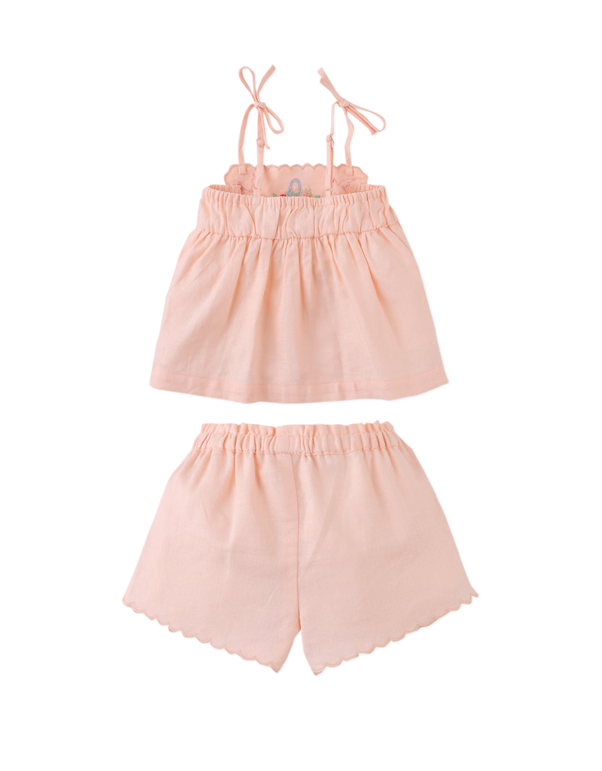 Full front catalog image of the Baby Hinata Embroidered Empire Tunic Blouse and Shorts Set for infant girls, a coordinated embroidered set from the Spring Summer collection of Gingersnaps Philippines.