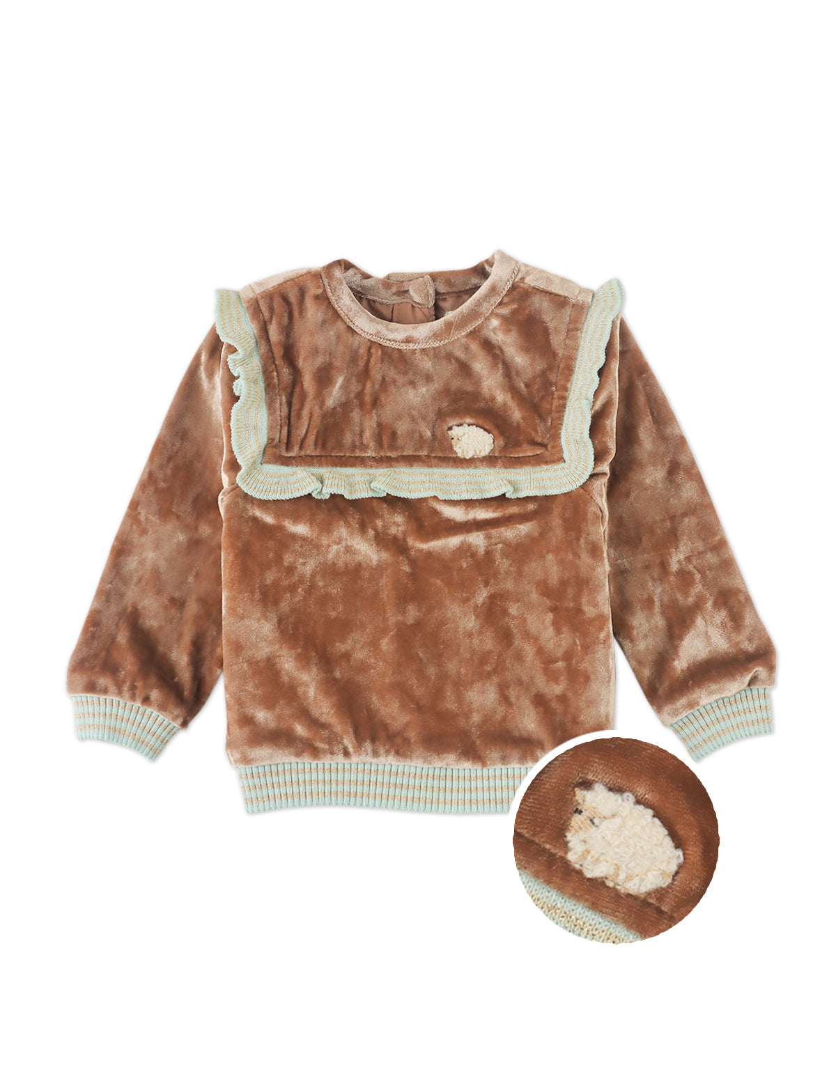 BABY  LEONIE PULLOVER SUNDANCE WITH RUFFLES AND TINY SHEEP EMBROIDERY