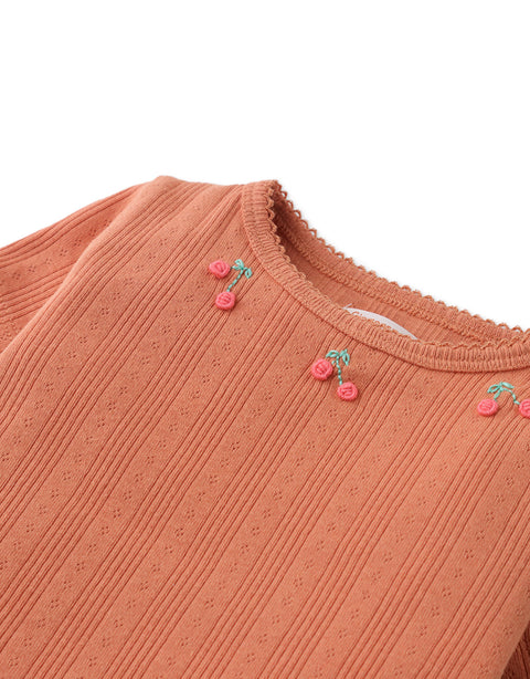 BABY HAZEL RIBBED TEE WITH  CHERRY BULLION EMBROIDERY