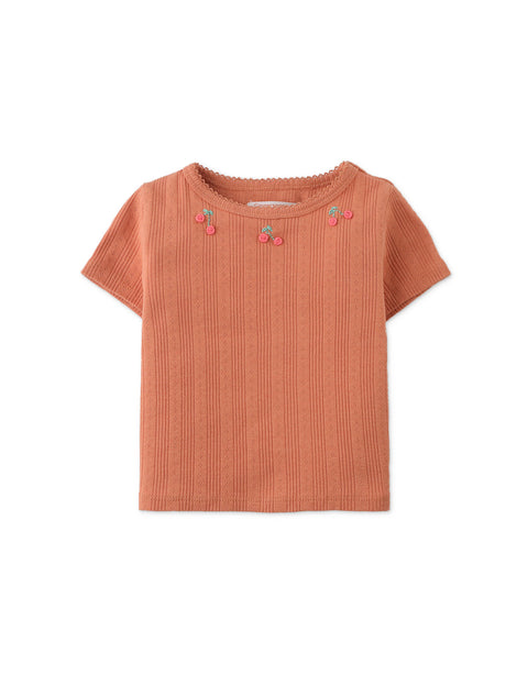 BABY HAZEL RIBBED TEE WITH  CHERRY BULLION EMBROIDERY