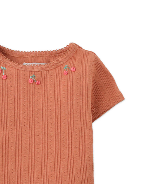 BABY HAZEL RIBBED TEE WITH  CHERRY BULLION EMBROIDERY