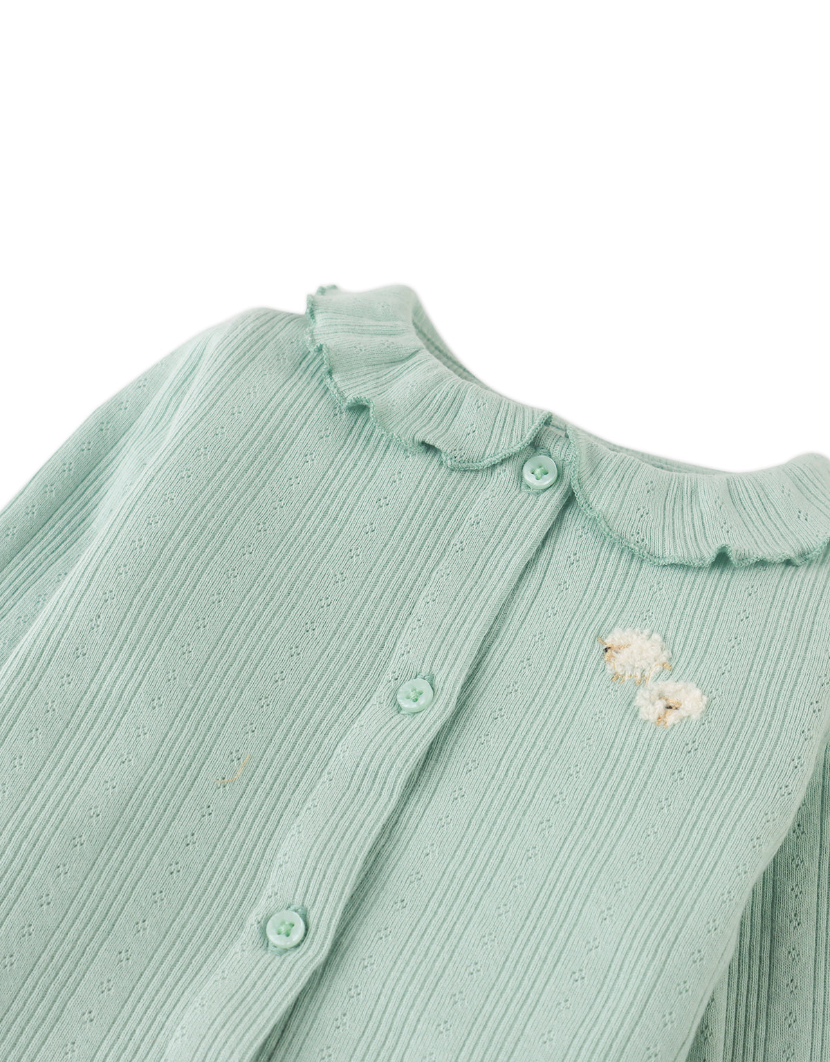 BABY  AGIE LONG SLEEVES TOP GREEN WITH TINY SHEEP EMBROIDERY ON COLLAR