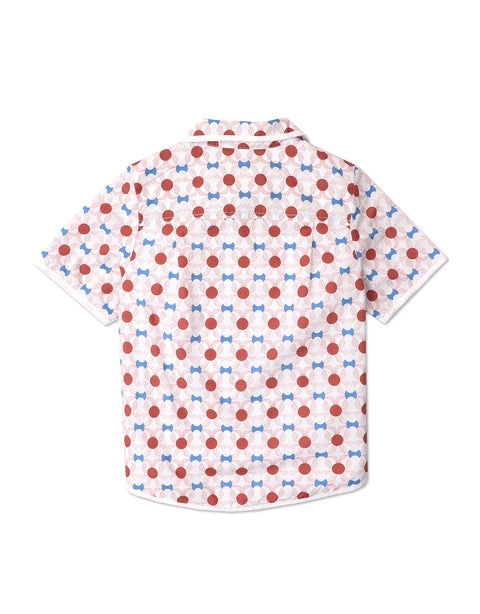 BOYS TILE PRINT SHIRT WITH SWISS PIPING