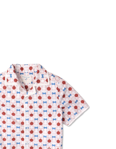 BOYS TILE PRINT SHIRT WITH SWISS PIPING
