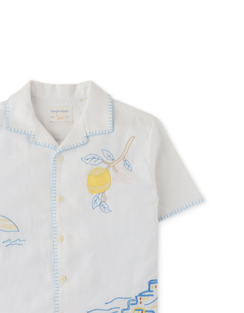 BOYS EMBROIDERED LINEN SHORT SLEEVES SHIRT