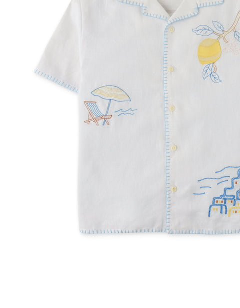 BOYS EMBROIDERED LINEN SHORT SLEEVES SHIRT