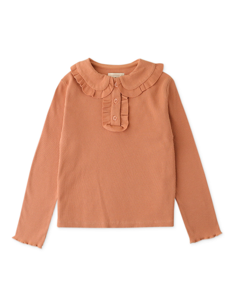 GIRLS RIBBED LONG SLEEVES TOP W/ RUFFLE COLLAR