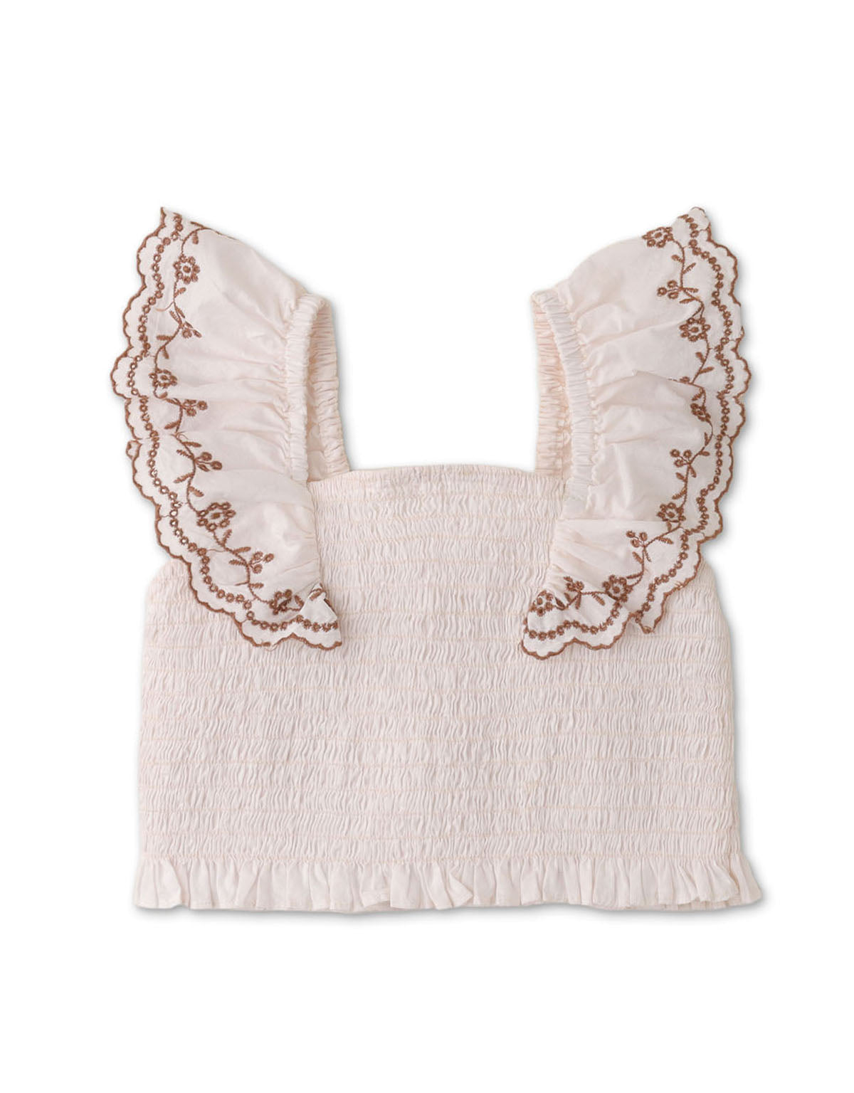 GIRLS SMOCKED TOP  WITH EMBROIDERED FRILL SLEEVES