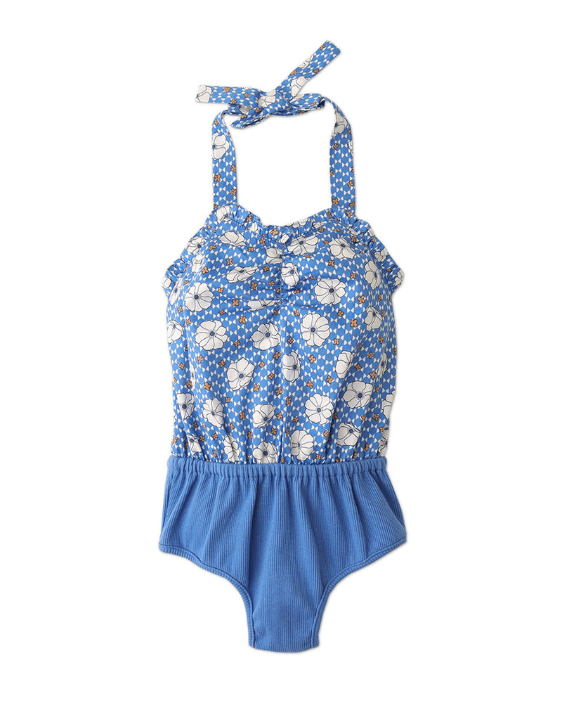 GIRLS RETRO FLORAL BODYSUIT WITH RIB BOTTOM