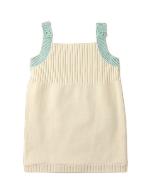 GIRLS KNITTED PINAFORE DRESS WITH CONTRAST STRAPS
