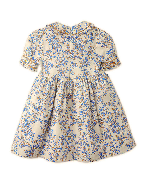 GIRLS PRINTED COLLARED SHIRT DRESS WITH CONTRAST PIPING