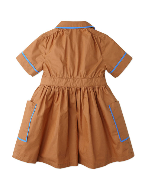 GIRLS PETER PAN COLLARED DRESS WITH CONTRAST PIPING